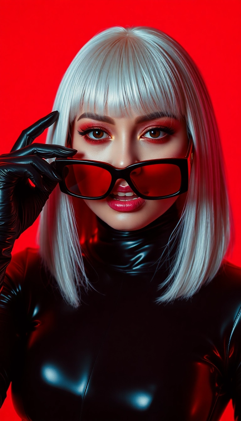 HD iPhone AI Y2K Woman Fashion Model in Black and Red Masterful Background